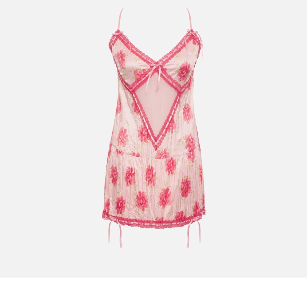 Frankie's Bikinis Pink Floral Lace Slip